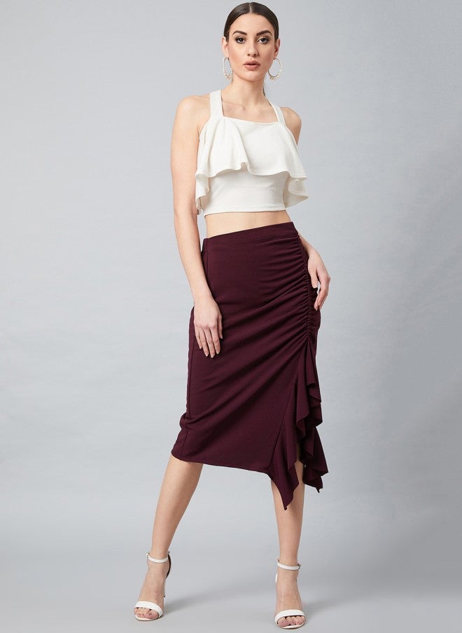 Athena Burgundy A-Line Midi Skirt for Women - Image 4