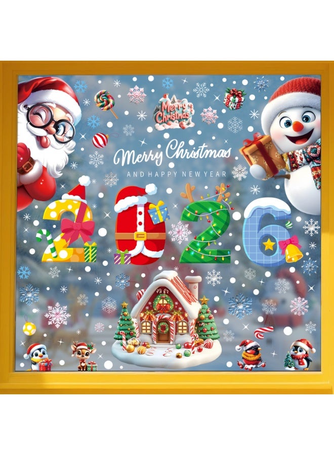 ووفيكسر 🎄🎄🎅❄️ 250+ PCS ديكور_منزلي  قطعة من ملصقات نوافذ عيد الميلاد، ملصقات ثابتة ملونة على شكل أجراس الرنة وزينة ندفة الثلج لعيد الميلاد قابلة لإعادة الاستخدام بدون بقايا لوازم الحفلات وملصقات رأس السنة الجديدة لعطلة الشتاء - Image 1