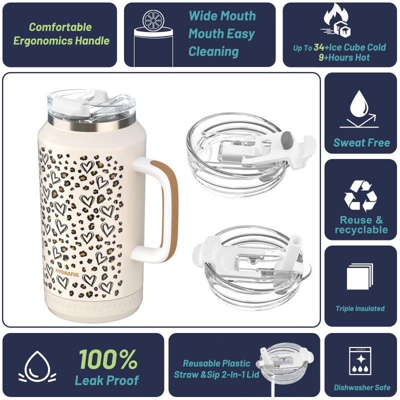 Hydraful 64 oz Tumbler with Handle and Straw - 100% Leak-Proof - Insulated Cup Reusable Stainless Steel Large Water Bottle Travel Mug for Gym, Hiking, and Camping - Gifts for Women Men Him Her - Image 2