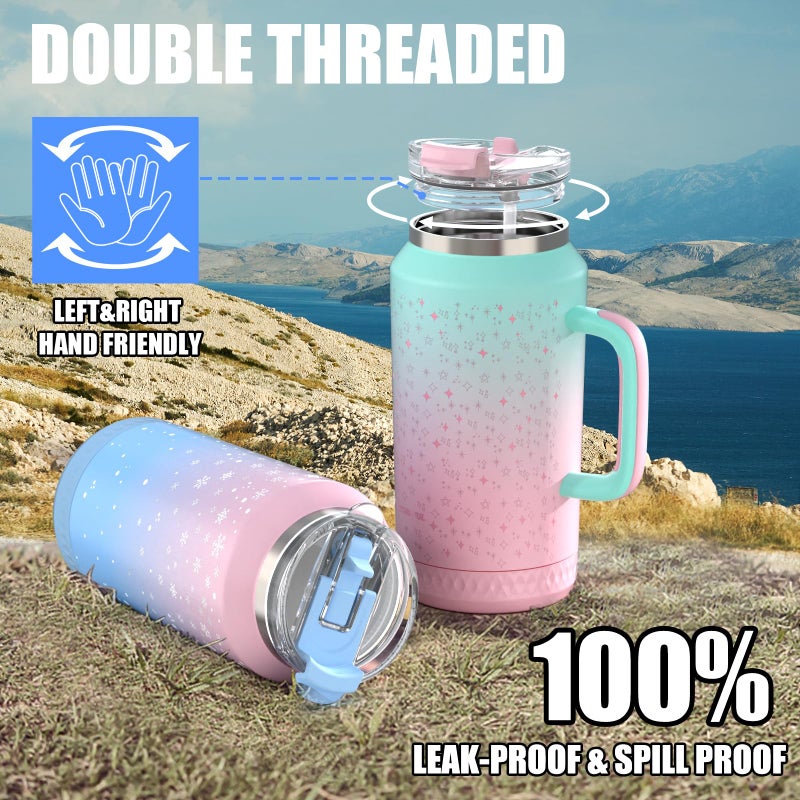 Hydraful 64 oz Tumbler with Handle and Straw - 100% Leak-Proof - Insulated Cup Reusable Stainless Steel Large Water Bottle Travel Mug for Gym, Hiking, and Camping - Gifts for Women Men Him Her - Image 5