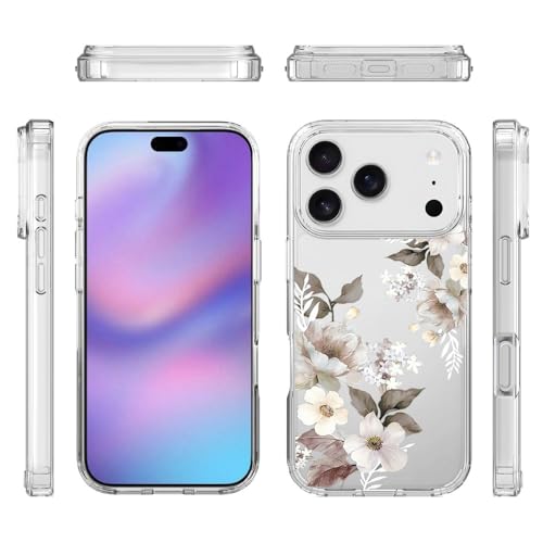 Elzzi Clear Transparent Flower Cover for iPhone 17 Pro Max Case Shockproof Floral Design Full Camera Protection Shockproof PC+TPU Transparent Cover for Girls & Women (Grey) - Image 2