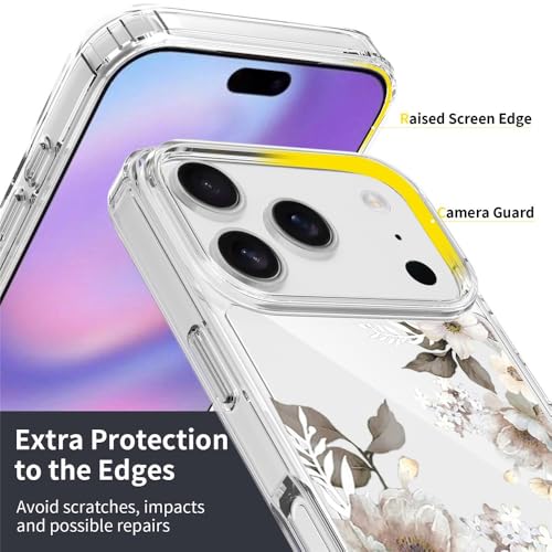 Elzzi Clear Transparent Flower Cover for iPhone 17 Pro Max Case Shockproof Floral Design Full Camera Protection Shockproof PC+TPU Transparent Cover for Girls & Women (Grey) - Image 3