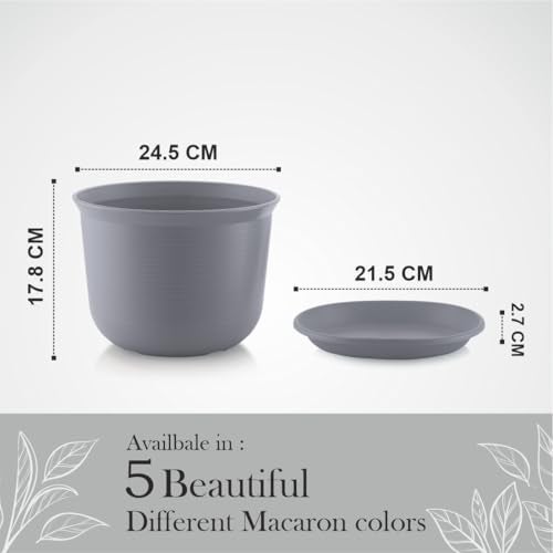 INKULTURE 10 Inch Plastic Round Flower Pots with Tray for Home Planters, Terrace, Garden Etc | Pack of 05 | Dark Grey | for Home Indoor & Outdoor Gardening Plants - Image 2