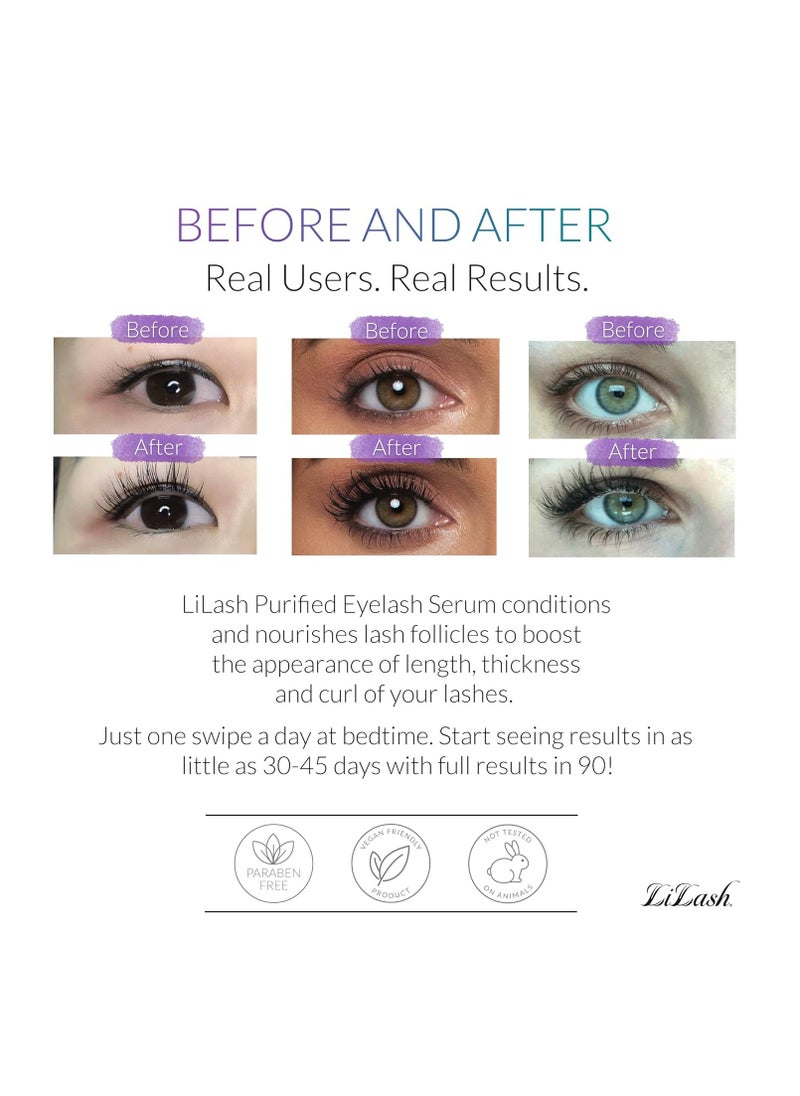 LiLash LiLash Purified Eyelash Physician-Formulated Serum for Fuller & Longer Looking Eyelashes | Natural Eyelash Enhancer Safe for Sensitive Eyes & Contact Lens Wearers | 90-Day Supply (2mL)  - Image 3