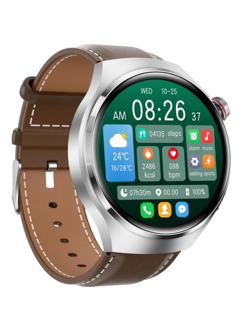 smart watch GT4 PRO with Bluetooth calling function (answer/make calls), fitness tracking watch with sleep monitoring function, suitable for iPhone/Android, IP68 waterproof (leather brown)