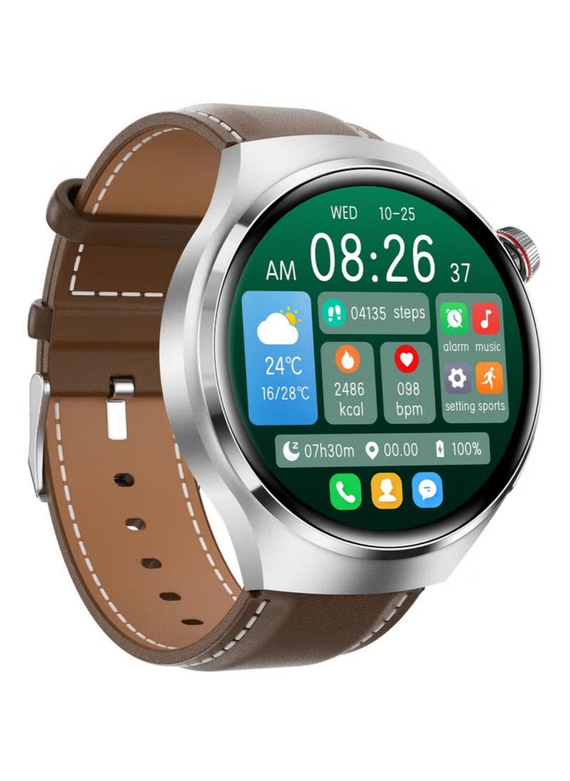Bastec - smart watch GT4 PRO with Bluetooth calling function (answer/make calls), fitness tracking watch with sleep monitoring function, suitable for iPhone/Android, IP68 waterproof (leather brown) - Image 1