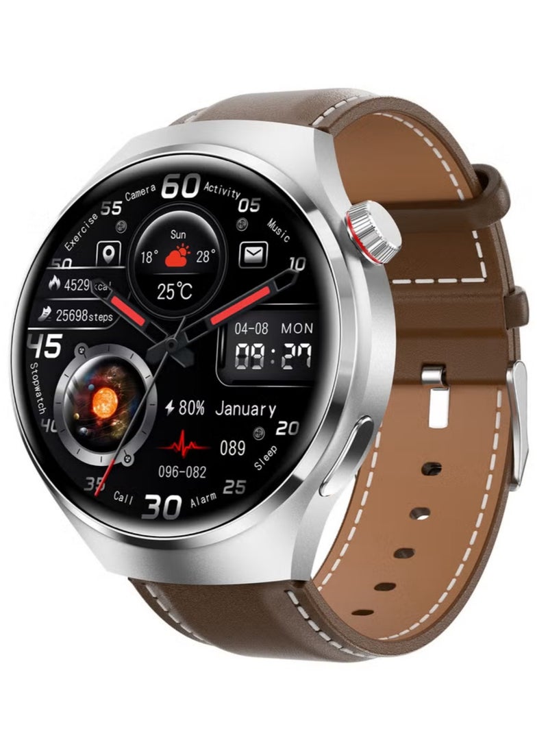 Bastec - smart watch GT4 PRO with Bluetooth calling function (answer/make calls), fitness tracking watch with sleep monitoring function, suitable for iPhone/Android, IP68 waterproof (leather brown) - Image 1