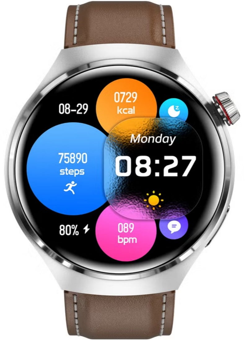 Bastec - smart watch GT4 PRO with Bluetooth calling function (answer/make calls), fitness tracking watch with sleep monitoring function, suitable for iPhone/Android, IP68 waterproof (leather brown) - Image 1