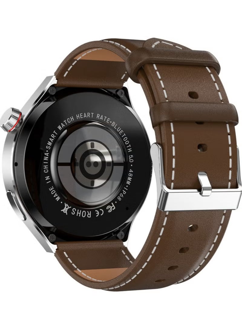 Bastec - smart watch GT4 PRO with Bluetooth calling function (answer/make calls), fitness tracking watch with sleep monitoring function, suitable for iPhone/Android, IP68 waterproof (leather brown) - Image 1