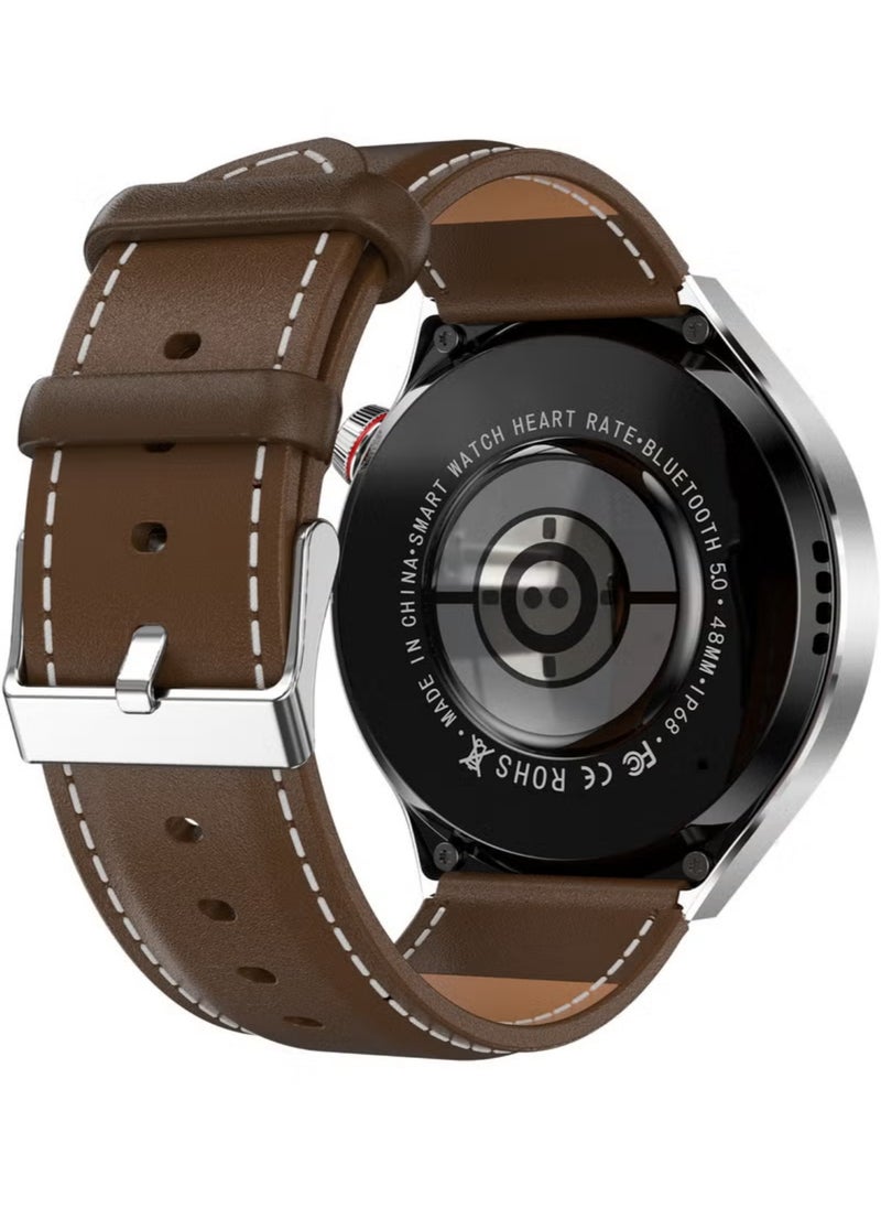 Bastec - smart watch GT4 PRO with Bluetooth calling function (answer/make calls), fitness tracking watch with sleep monitoring function, suitable for iPhone/Android, IP68 waterproof (leather brown) - Image 1