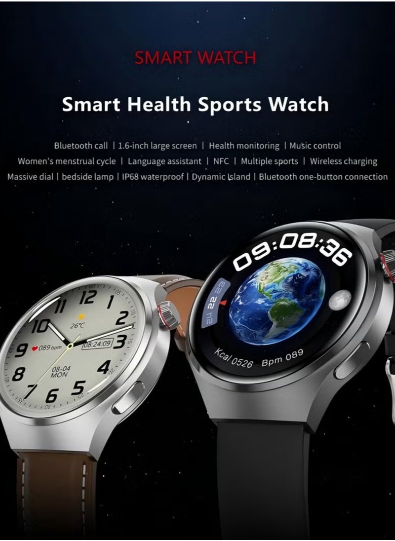 Bastec - smart watch GT4 PRO with Bluetooth calling function (answer/make calls), fitness tracking watch with sleep monitoring function, suitable for iPhone/Android, IP68 waterproof (leather brown) - Image 1