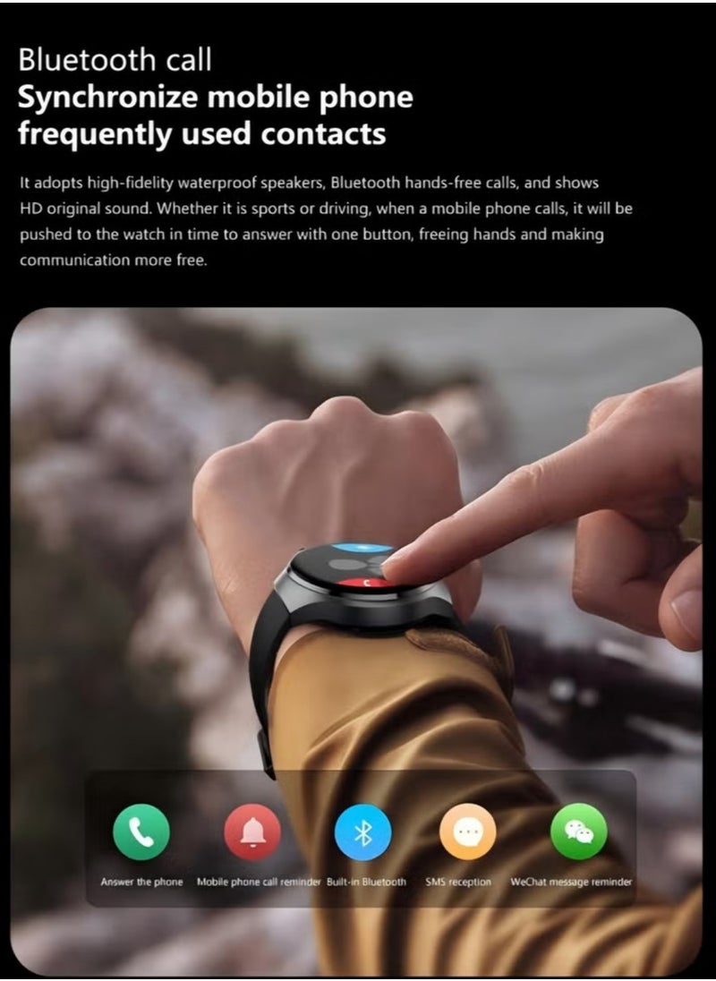 Bastec - smart watch GT4 PRO with Bluetooth calling function (answer/make calls), fitness tracking watch with sleep monitoring function, suitable for iPhone/Android, IP68 waterproof (leather brown) - Image 1