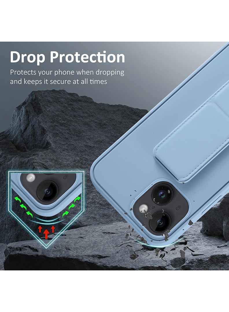 Case Up Compatible with Apple iPhone 15 Plus Case with Magnetic Stand & Holder, Premium Silicone Finger Grip Strap Holder Case Car Mount Kickstand Cover- Blue - Image 4