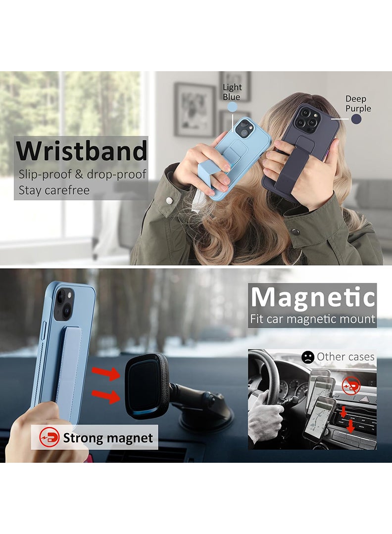 Case Up Compatible with Apple iPhone 15 Plus Case with Magnetic Stand & Holder, Premium Silicone Finger Grip Strap Holder Case Car Mount Kickstand Cover- Blue - Image 3