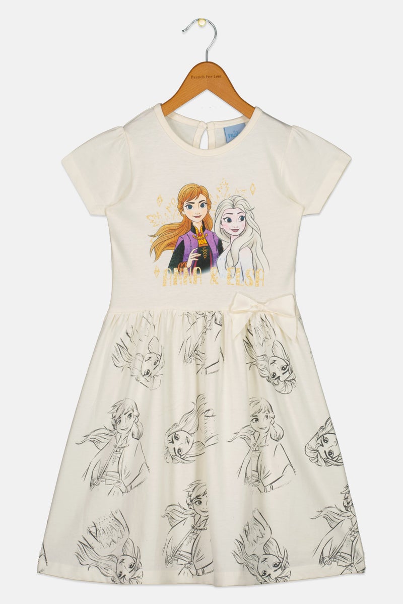 Disney Toddlers Girl Graphic Print Short Sleeve Dress, Off White - Image 3