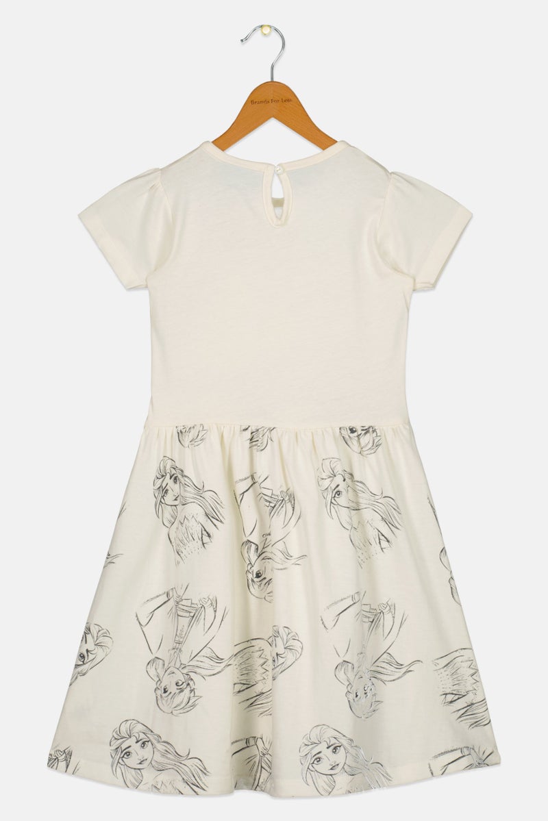 Disney Toddlers Girl Graphic Print Short Sleeve Dress, Off White - Image 2
