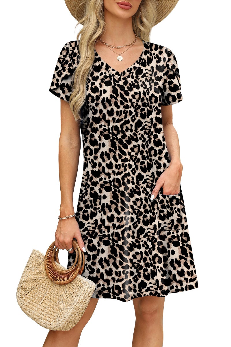 OFEEFAN Leopard Print Dress Women Animal Cheetah Tshirt Sundresses Beach Vacation Clothes Swimsuit Coverup Outfits Print 02 XL - Image 2