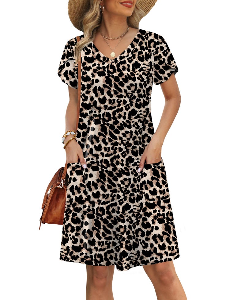 OFEEFAN Leopard Print Dress Women Animal Cheetah Tshirt Sundresses Beach Vacation Clothes Swimsuit Coverup Outfits Print 02 XL - Image 1