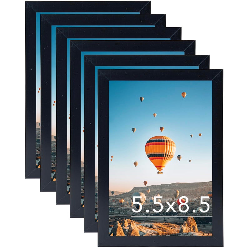 JCJMY 55x85 Picture Frame Set of 6 Black for Wall Hanging or Tabletop Wall Mounting Horizontally or Vertically 55 x 85 Wall Photo Frame with Shatter Resistant Plexiglass 6 Pack Black