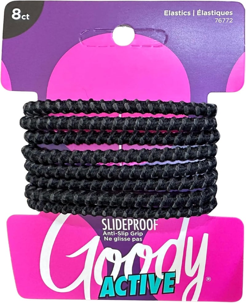 Goody SlideProof Hair Tie Elastics, 4mm, Black and Brown, 8-count - Image 1