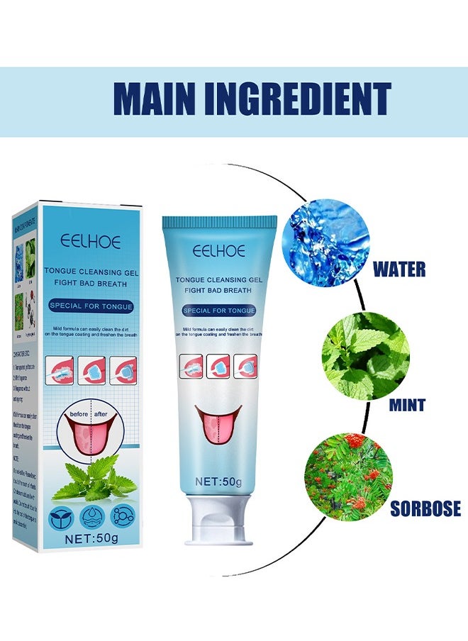 EELHOE - Tongue Cleaning Gel Set, Tongue Cleaner Gel with Soft Tongue Brush, Easy to Use Tongue Scraper Precise Cleaning Brush Kit, Keep Fresh Breath 50g - Image 1
