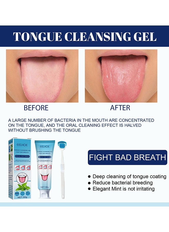 EELHOE - Tongue Cleaning Gel Set, Tongue Cleaner Gel with Soft Tongue Brush, Easy to Use Tongue Scraper Precise Cleaning Brush Kit, Keep Fresh Breath 50g - Image 1