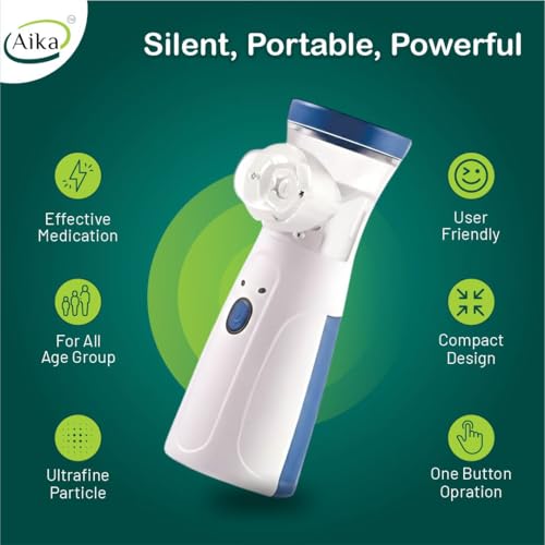Aika Portable Mesh Nebulizer Machine for Adults & Kids – Ultra-Quiet Handheld Cool Mist Inhaler with Self-Cleaning Mode, USB-C & Battery Operated Travel Steam Kit for Respiratory Care (White, 6 Month Warranty) - Image 3