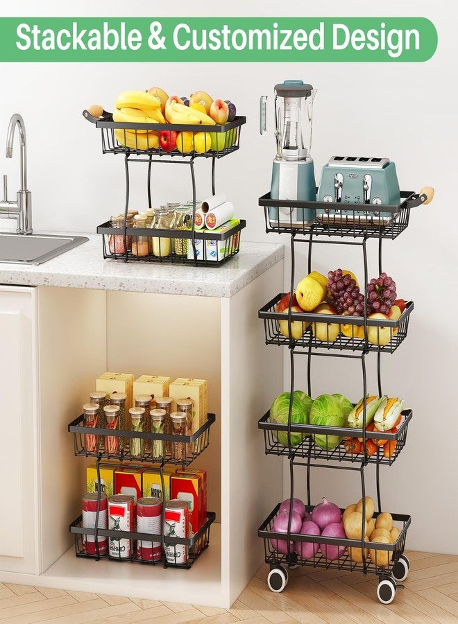 SAYZH Fruit Basket Kitchen Pantry Organizers and Storage - 4 Tier Stackable Metal Wire Basket Stand for Fruit Vegetable Snacks Jars Bins Containers Organization(Black, 4 Tiers) - Image 2