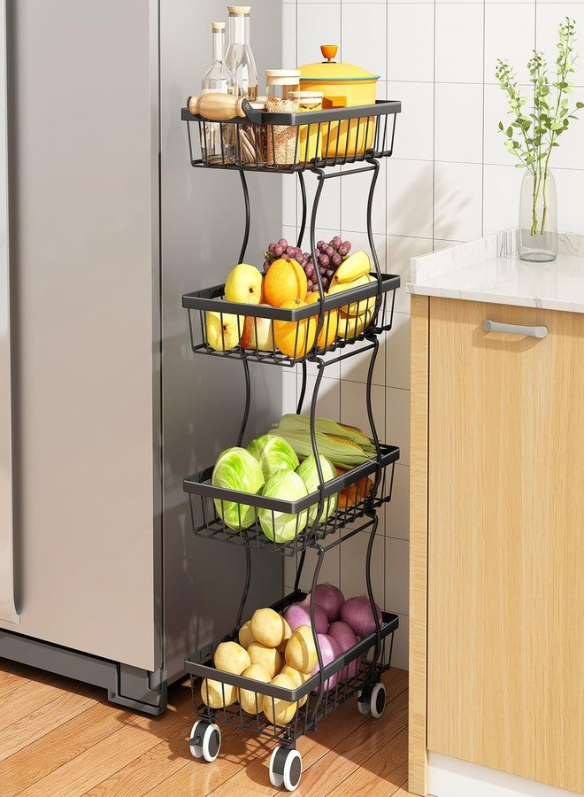 SAYZH Fruit Basket Kitchen Pantry Organizers and Storage - 4 Tier Stackable Metal Wire Basket Stand for Fruit Vegetable Snacks Jars Bins Containers Organization(Black, 4 Tiers) - Image 1
