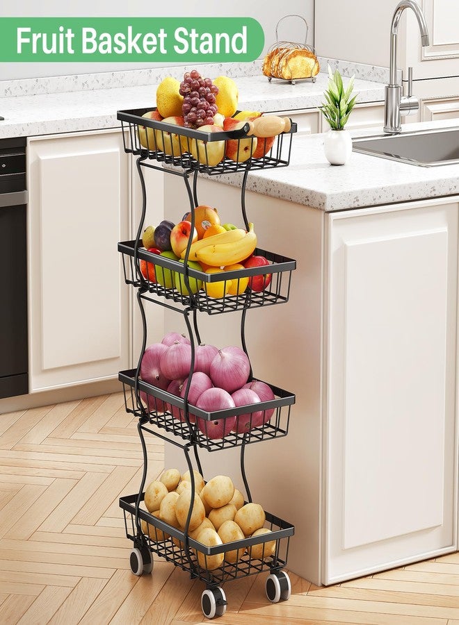 SAYZH Fruit Basket Kitchen Pantry Organizers and Storage - 4 Tier Stackable Metal Wire Basket Stand for Fruit Vegetable Snacks Jars Bins Containers Organization(Black, 4 Tiers) - Image 4