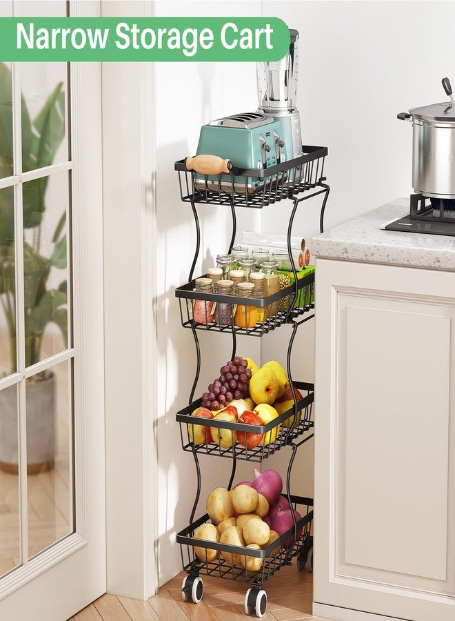 SAYZH Fruit Basket Kitchen Pantry Organizers and Storage - 4 Tier Stackable Metal Wire Basket Stand for Fruit Vegetable Snacks Jars Bins Containers Organization(Black, 4 Tiers) - Image 3