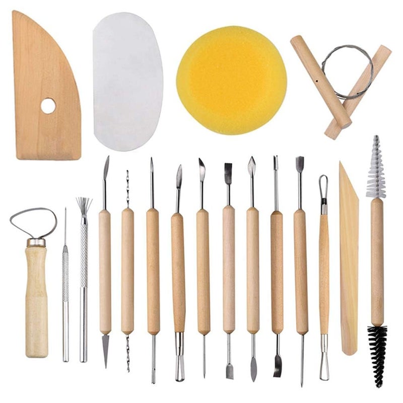 eSkube Set of 19Pcs Pottery Tools Clay Sculpting Ceramic Clay Carving Tools Set for Beginners Expert Art Crafts Sculptors and Children Learning Pottery Sculpting