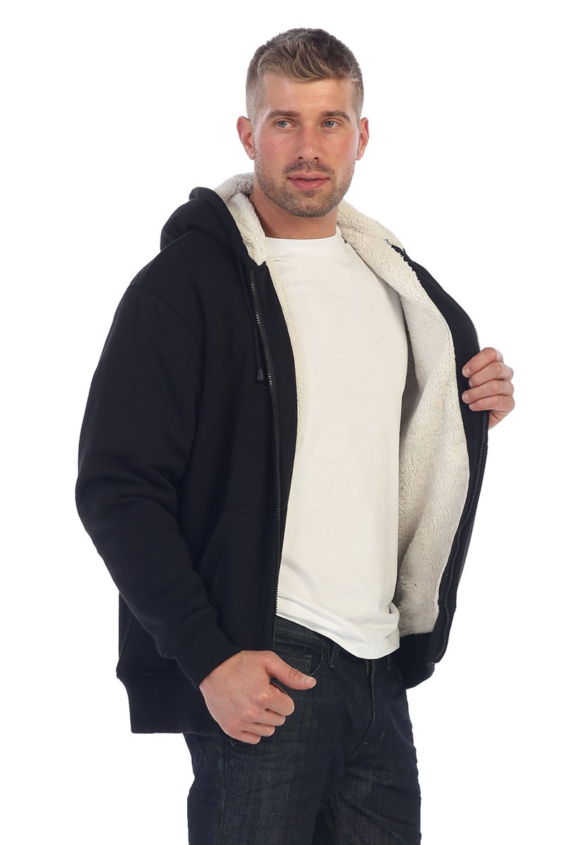 Gioberti Men's Heavyweight Sherpa Lined Fleece Hoodie Jacket, Black, Small - Image 2