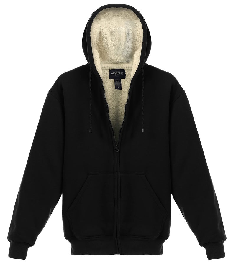 Gioberti Men's Heavyweight Sherpa Lined Fleece Hoodie Jacket, Black, Small - Image 3