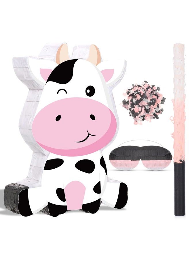 Aoriher Cow Piñata with Blindfold and Bat, Farm Animal Theme Birthday Party Supplies Cow Piñata for Birthday Party Favors Decor, 16 x 12 x 3.2 Inch - Image 1
