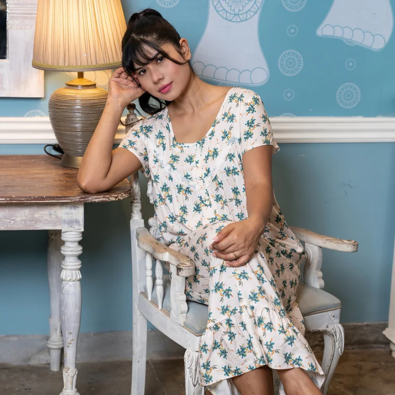 Aadaraya  Aadaraya Night Dress Short Sleeves Printed for Women | Best Price UAE