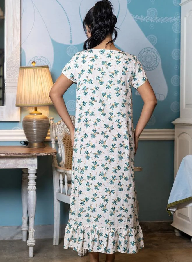 Aadaraya  Aadaraya Night Dress Short Sleeves Printed for Women | Best Price UAE