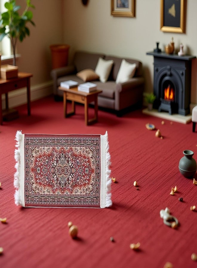 سجادة صغيرة حمراء منسوجة، ألعاب مصغرة لبيت الدمى، ديكور بيت الدمى، أغطية أرضيات حريرية لبيت الدمى، هدايا، إكسسوارات بيت الدمى، ديكور، زينة (10 × 15 سم) - Image 3