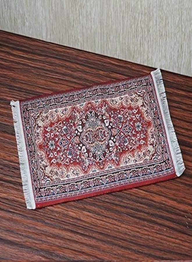 سجادة صغيرة حمراء منسوجة، ألعاب مصغرة لبيت الدمى، ديكور بيت الدمى، أغطية أرضيات حريرية لبيت الدمى، هدايا، إكسسوارات بيت الدمى، ديكور، زينة (10 × 15 سم) - Image 2