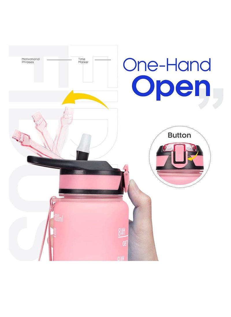 TYCOM - Water Bottle 1L Gym Bottle Sport Bottle  Motivational Sports Bottle with Time Marker Leakproof Drinking Sport Gym Water Bottles for Fitness Gym Outdoor Handle Straw Pink Blue. - Image 1