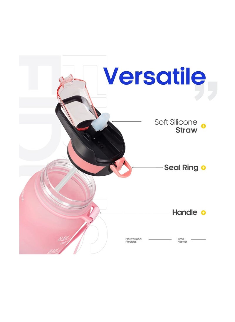 TYCOM - Water Bottle 1L Gym Bottle Sport Bottle  Motivational Sports Bottle with Time Marker Leakproof Drinking Sport Gym Water Bottles for Fitness Gym Outdoor Handle Straw Pink Blue. - Image 1