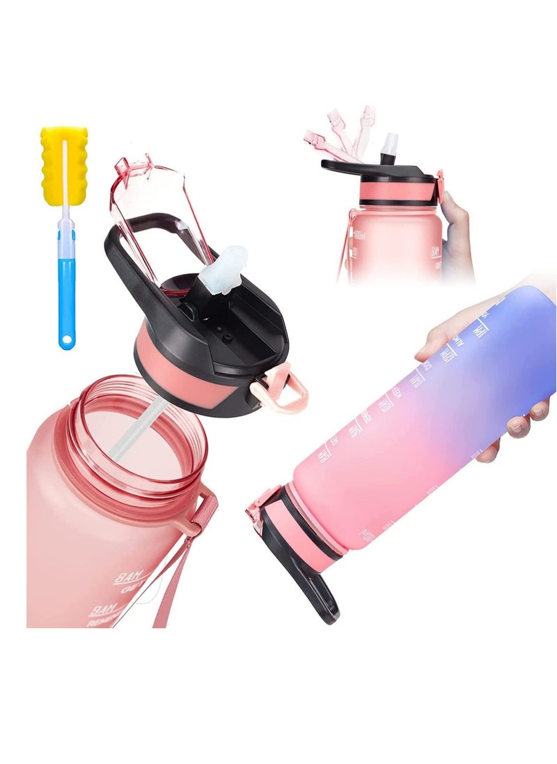 TYCOM - Water Bottle 1L Gym Bottle Sport Bottle  Motivational Sports Bottle with Time Marker Leakproof Drinking Sport Gym Water Bottles for Fitness Gym Outdoor Handle Straw Pink Blue. - Image 1