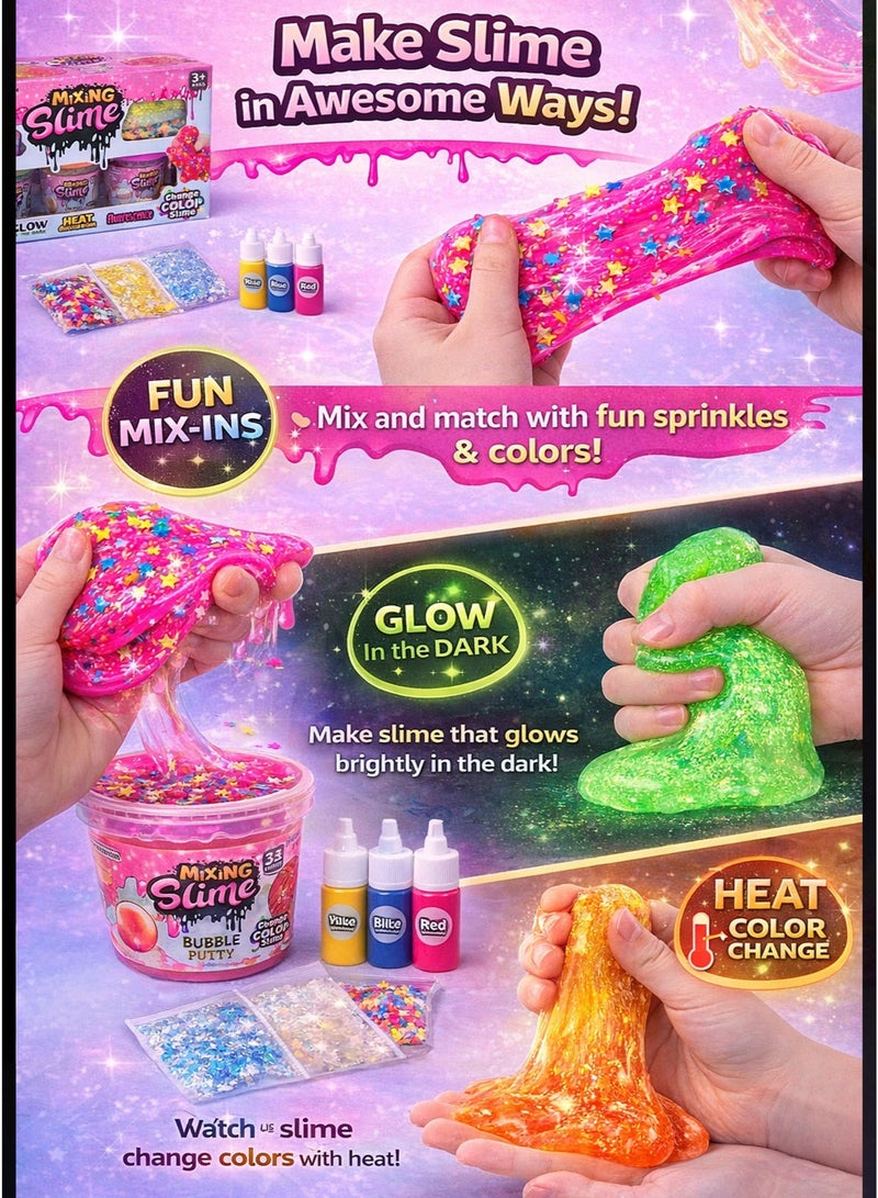 GreaTeam Mixing Slime Set for Kids 3+ Years 3 Bubble Putty Pots 58-60G Each (Glow in the Dark Slime Heat Color Changing Slime Fluorescent Bubble Putty) DIY Slime Kit with 3 Pigment Colors 5G Each Star Sprinkles 2G Blue Sequins 1G Shell Candy Paper 0.8G Sensory Stretchy Slime Toy EN71 Certified Non-Toxic Educational Creative Play Gift Set - Image 3