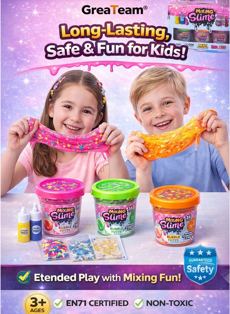 GreaTeam Mixing Slime Set for Kids 3+ Years 3 Bubble Putty Pots 58-60G Each (Glow in the Dark Slime Heat Color Changing Slime Fluorescent Bubble Putty) DIY Slime Kit with 3 Pigment Colors 5G Each Star Sprinkles 2G Blue Sequins 1G Shell Candy Paper 0.8G Sensory Stretchy Slime Toy EN71 Certified Non-Toxic Educational Creative Play Gift Set - Image 4