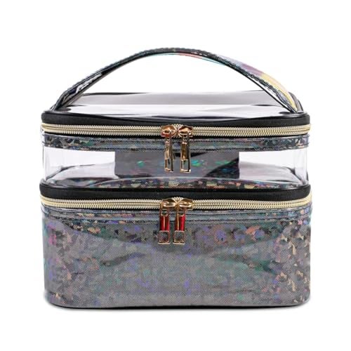 FITINI Makeup Bags Double Layer Travel Storage Cosmetic Cases Makeup Organizer Toiletry Bags Waterresistant for Women Makeup Brush BagBlack - Image 1