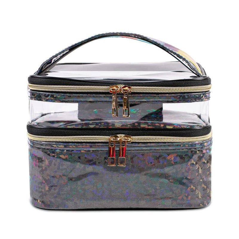 FITINI Makeup Bags Double Layer Travel Storage Cosmetic Cases Makeup Organizer Toiletry Bags Waterresistant for Women Makeup Brush BagBlack - Image 2