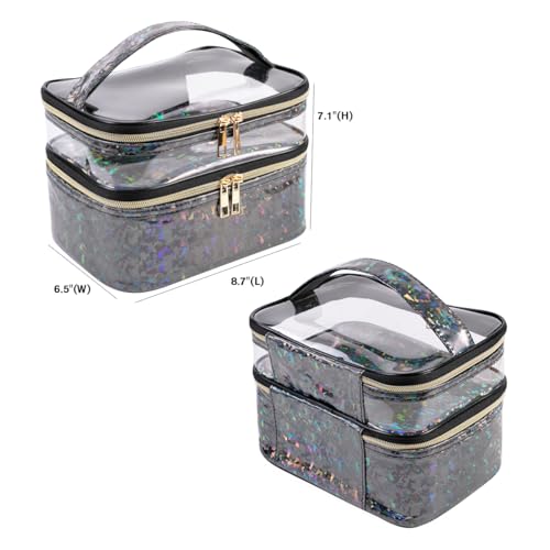 FITINI Makeup Bags Double Layer Travel Storage Cosmetic Cases Makeup Organizer Toiletry Bags Waterresistant for Women Makeup Brush BagBlack - Image 3