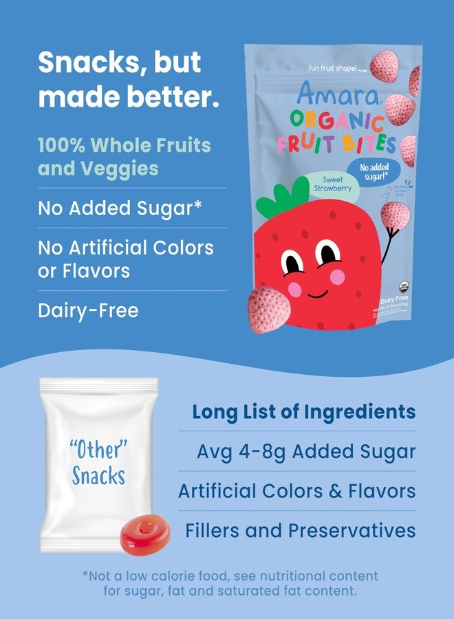 Amara أمارا عضوي فواكه بايتس فراولة حلوة - بدون سكر مضاف، خالي من الألبان، خالي من المكسرات، وجبات خفيفة عضوية من الفواكه، مصنوعة من أطعمة عضوية كاملة، وجبات خفيفة صحية صديقة للحساسية للأطفال - 21غ 6PK - Image 5