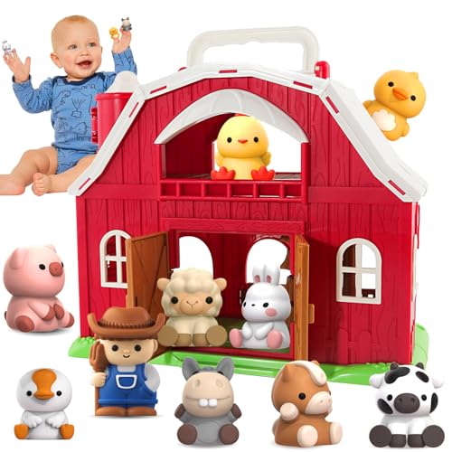 AuroTops Toys for 1 2 3 Years Old Boys and Girls Big Barn Playset with Farm Animal Preschool Montessori Toy Farm Playset with Big Red Barn  Farmer Christmas  Birthday Gift Toy for Kids - Image 1