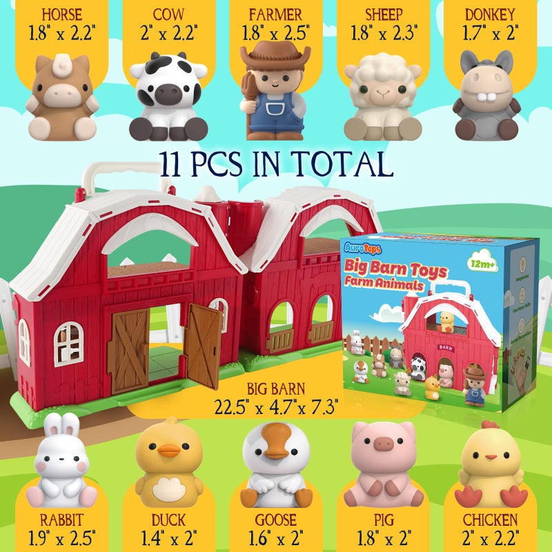 AuroTops Toys for 1 2 3 Years Old Boys and Girls Big Barn Playset with Farm Animal Preschool Montessori Toy Farm Playset with Big Red Barn  Farmer Christmas  Birthday Gift Toy for Kids - Image 3